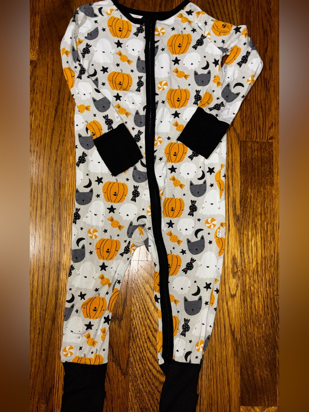 Little Sleepies White Orange Black Halloween Pumpkin & Ghost Footed One-Piece
